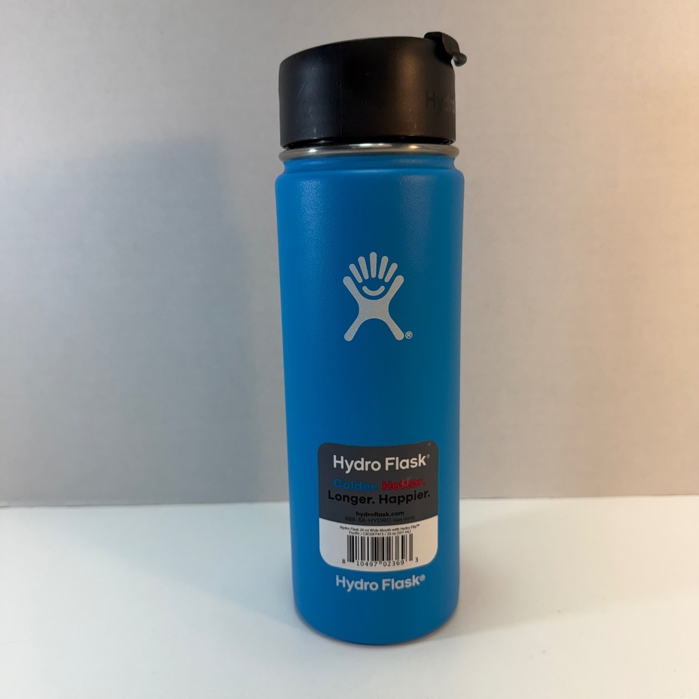 Hydro Flask Water Bottle 20oz Pacific Blue Wide Mouth Hydro Flip Lid NEW